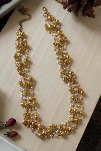 Shop Do Taara Gold Plated Shell Pearl Embellished Layered Necklace Online at Aza Fashions Shop_Do Taara_Gold Plated Shell Pearl Embellished Layered Necklace _Online_at_Aza_Fashions