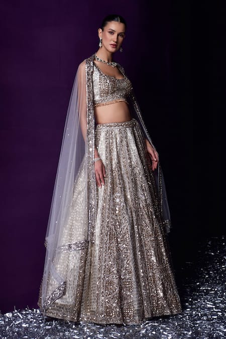 Angad Singh Grey Organza Sequins, Crystals, Beads Scoop Neck Embroidered Lehenga Set Online at Aza Fashions Angad Singh_Grey Organza Sequins, Crystals, Beads Scoop Neck Embroidered Lehenga Set _Online_at_Aza_Fashions