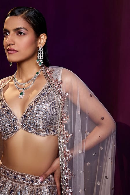 Angad Singh Gold Organza Sequins, Beads, Crystals V-neck Chevron Embroidered Lehenga Set Online at Aza Fashions Angad Singh_Gold Organza Sequins, Beads, Crystals V-neck Chevron Embroidered Lehenga Set _Online_at_Aza_Fashions