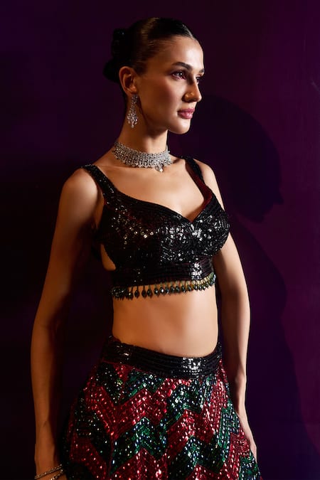 Buy Angad Singh Maroon Organza Crystals, Embroidery, Cut Work, Sequins Zig Zag Lehenga Set Online at Aza Fashions Buy_Angad Singh_Maroon Organza Crystals, Embroidery, Cut Work, Sequins Zig Zag Lehenga Set _Online_at_Aza_Fashions