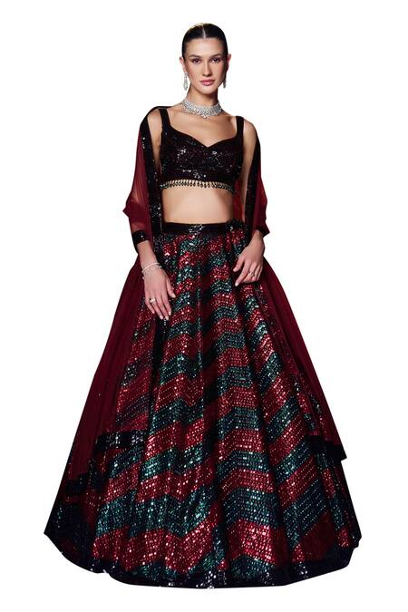 Angad Singh Maroon Organza Crystals, Embroidery, Cut Work, Sequins Zig Zag Lehenga Set at Aza Fashions Angad Singh_Maroon Organza Crystals, Embroidery, Cut Work, Sequins Zig Zag Lehenga Set _at_Aza_Fashions