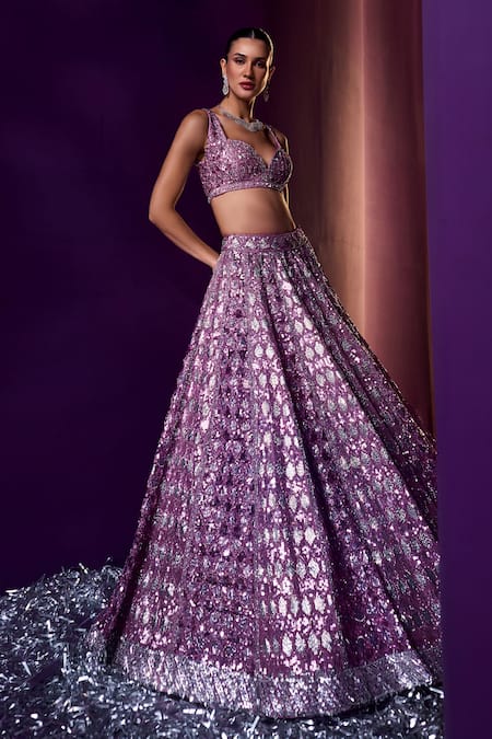 Buy Angad Singh Purple Organza Sequins, Beads, Crystals Geometric Embroidered Lehenga Set Online at Aza Fashions Buy_Angad Singh_Purple Organza Sequins, Beads, Crystals Geometric Embroidered Lehenga Set _Online_at_Aza_Fashions