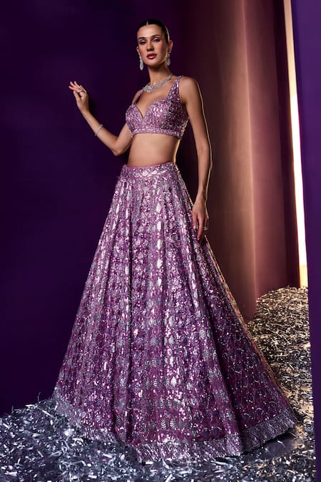 Shop Angad Singh Purple Organza Sequins, Beads, Crystals Geometric Embroidered Lehenga Set Online at Aza Fashions Shop_Angad Singh_Purple Organza Sequins, Beads, Crystals Geometric Embroidered Lehenga Set _Online_at_Aza_Fashions