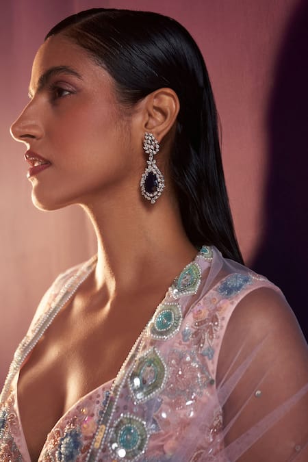 Buy Angad Singh Peach Net Sequins, Crystals Sweetheart Floral Embroidered Bridal Lehenga Set Online at Aza Fashions Buy_Angad Singh_Peach Net Sequins, Crystals Sweetheart Floral Embroidered Bridal Lehenga Set _Online_at_Aza_Fashions