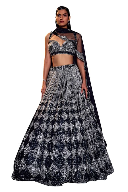 Angad Singh Blue Net Sequins, Cut Work, Crystals Sweetheart Diamond Embroidered Lehenga Set Online at Aza Fashions Angad Singh_Blue Net Sequins, Cut Work, Crystals Sweetheart Diamond Embroidered Lehenga Set _Online_at_Aza_Fashions
