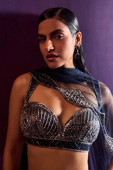 Angad Singh Blue Net Sequins, Cut Work, Crystals Sweetheart Diamond Embroidered Lehenga Set at Aza Fashions Angad Singh_Blue Net Sequins, Cut Work, Crystals Sweetheart Diamond Embroidered Lehenga Set _at_Aza_Fashions