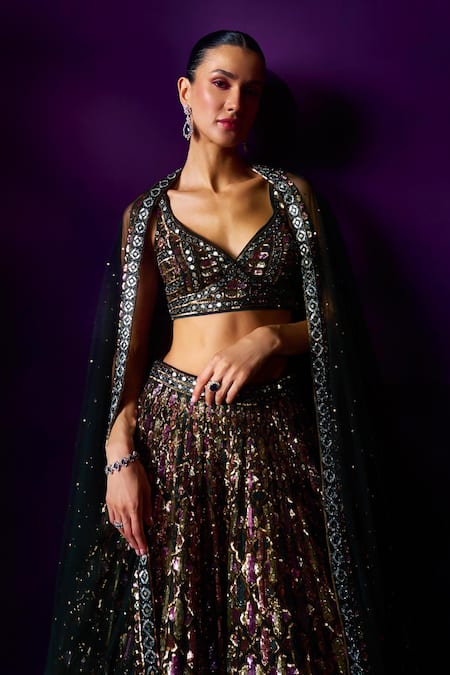 Shop Angad Singh Emerald Green Organza Sequins, Crystals Boat And Embroidered Bridal Lehenga Set Online at Aza Fashions Shop_Angad Singh_Emerald Green Organza Sequins, Crystals Boat And Embroidered Bridal Lehenga Set _Online_at_Aza_Fashions