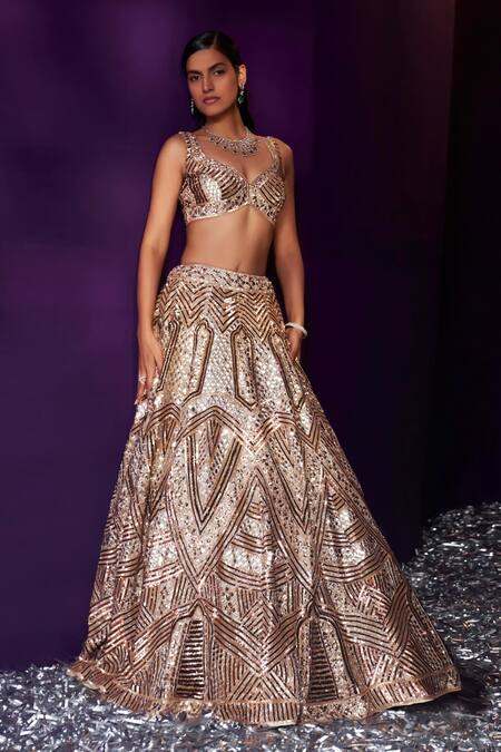 Buy Angad Singh Gold Tissue Embroidery, Sequins, Crystals Asymmetric Mirror Bridal Lehenga Set Online at Aza Fashions Buy_Angad Singh_Gold Tissue Embroidery, Sequins, Crystals Asymmetric Mirror Bridal Lehenga Set _Online_at_Aza_Fashions