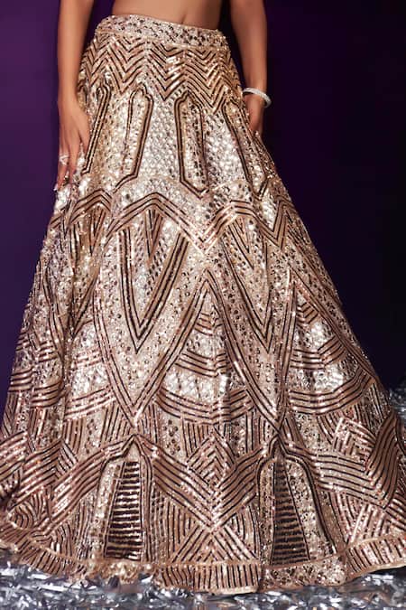 Shop Angad Singh Gold Tissue Embroidery, Sequins, Crystals Asymmetric Mirror Bridal Lehenga Set Online at Aza Fashions Shop_Angad Singh_Gold Tissue Embroidery, Sequins, Crystals Asymmetric Mirror Bridal Lehenga Set _Online_at_Aza_Fashions