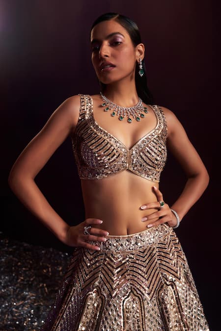 Angad Singh Gold Tissue Embroidery, Sequins, Crystals Asymmetric Mirror Bridal Lehenga Set at Aza Fashions Angad Singh_Gold Tissue Embroidery, Sequins, Crystals Asymmetric Mirror Bridal Lehenga Set _at_Aza_Fashions