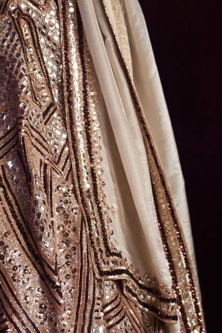 Shop Angad Singh Gold Tissue Embroidery, Sequins, Crystals Asymmetric Mirror Bridal Lehenga Set Shop_Angad Singh_Gold Tissue Embroidery, Sequins, Crystals Asymmetric Mirror Bridal Lehenga Set
