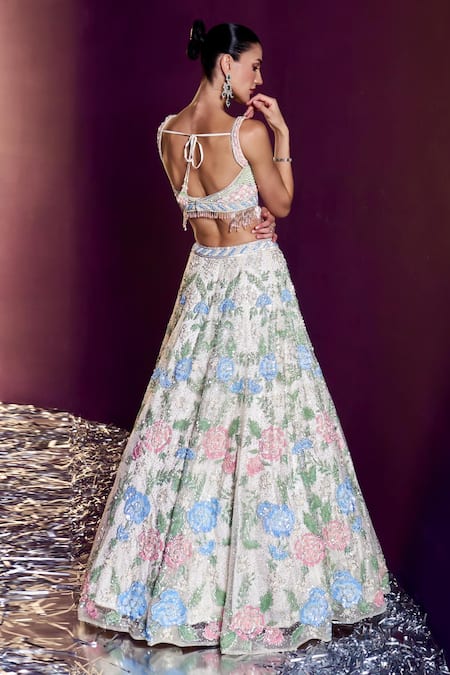Shop Angad Singh Ivory Net Sequins, Beads, Crystals Bugle Embroidered Bridal Lehenga Set at Aza Fashions Shop_Angad Singh_Ivory Net Sequins, Beads, Crystals Bugle Embroidered Bridal Lehenga Set _at_Aza_Fashions