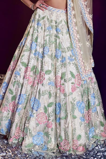 Angad Singh Ivory Net Sequins, Beads, Crystals Bugle Embroidered Bridal Lehenga Set Online at Aza Fashions Angad Singh_Ivory Net Sequins, Beads, Crystals Bugle Embroidered Bridal Lehenga Set _Online_at_Aza_Fashions