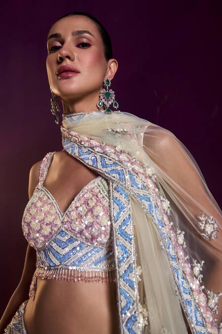Buy Angad Singh Ivory Net Sequins, Beads, Crystals Bugle Embroidered Bridal Lehenga Set Online at Aza Fashions Buy_Angad Singh_Ivory Net Sequins, Beads, Crystals Bugle Embroidered Bridal Lehenga Set _Online_at_Aza_Fashions