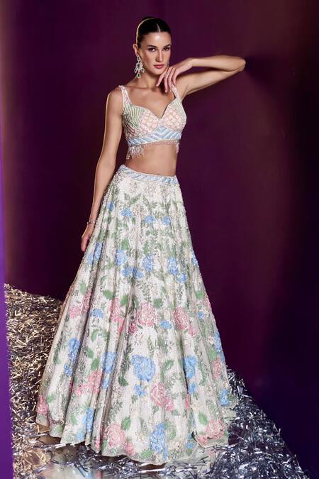 Shop Angad Singh Ivory Net Sequins, Beads, Crystals Bugle Embroidered Bridal Lehenga Set Online at Aza Fashions Shop_Angad Singh_Ivory Net Sequins, Beads, Crystals Bugle Embroidered Bridal Lehenga Set _Online_at_Aza_Fashions