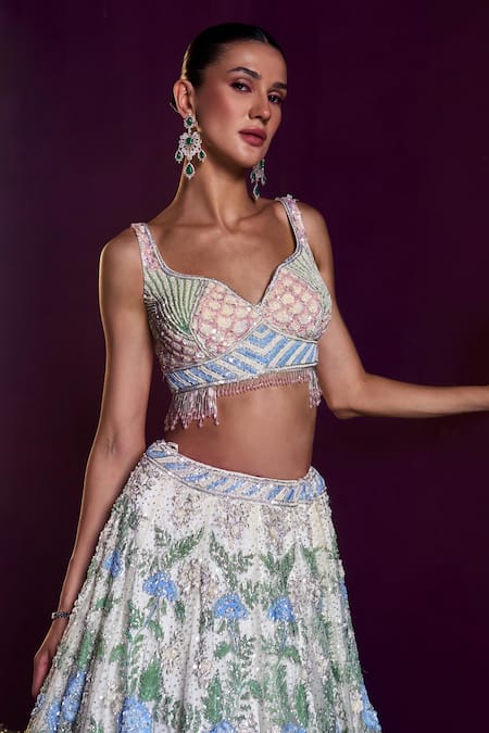 Angad Singh Ivory Net Sequins, Beads, Crystals Bugle Embroidered Bridal Lehenga Set at Aza Fashions Angad Singh_Ivory Net Sequins, Beads, Crystals Bugle Embroidered Bridal Lehenga Set _at_Aza_Fashions