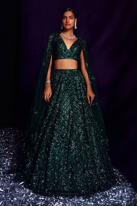 Buy Angad Singh Emerald Green Net Crystals, Sequins, Cutwork Embroidered Bridal Lehenga Set Online at Aza Fashions Buy_Angad Singh_Emerald Green Net Crystals, Sequins, Cutwork Embroidered Bridal Lehenga Set _Online_at_Aza_Fashions