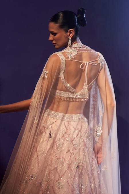 Shop Angad Singh Pink Net Sequins, Crystals, Beads Tonal Embroidered Bridal Lehenga Set at Aza Fashions Shop_Angad Singh_Pink Net Sequins, Crystals, Beads Tonal Embroidered Bridal Lehenga Set _at_Aza_Fashions