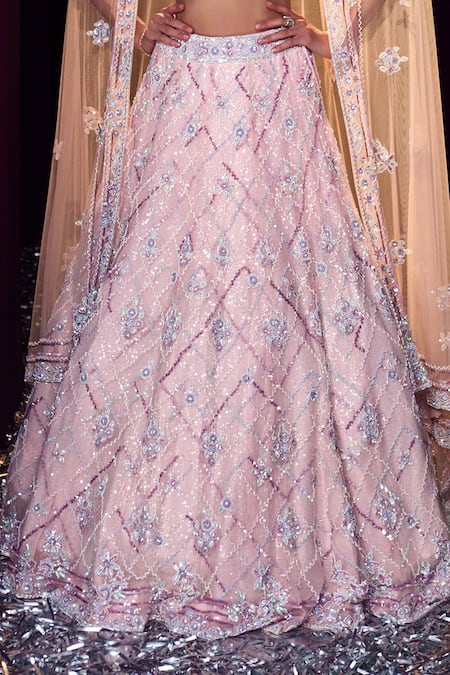 Angad Singh Pink Net Sequins, Crystals, Beads Tonal Embroidered Bridal Lehenga Set Online at Aza Fashions Angad Singh_Pink Net Sequins, Crystals, Beads Tonal Embroidered Bridal Lehenga Set _Online_at_Aza_Fashions