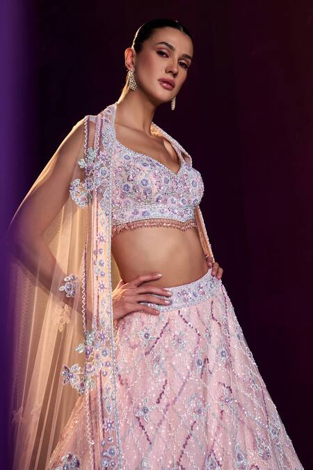 Buy Angad Singh Pink Net Sequins, Crystals, Beads Tonal Embroidered Bridal Lehenga Set Online at Aza Fashions Buy_Angad Singh_Pink Net Sequins, Crystals, Beads Tonal Embroidered Bridal Lehenga Set _Online_at_Aza_Fashions