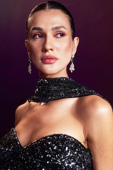 Shop Angad Singh Black Net Sequins, Crystals, Embroidery Sweetheart Neck Glass Pipe Lehenga Set Shop_Angad Singh_Black Net Sequins, Crystals, Embroidery Sweetheart Neck Glass Pipe Lehenga Set