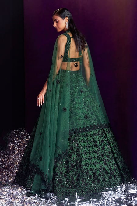 Shop Angad Singh Green Organza Sequins, Crystals, Beads Dori Embroidered Bridal Lehenga Set at Aza Fashions Shop_Angad Singh_Green Organza Sequins, Crystals, Beads Dori Embroidered Bridal Lehenga Set _at_Aza_Fashions