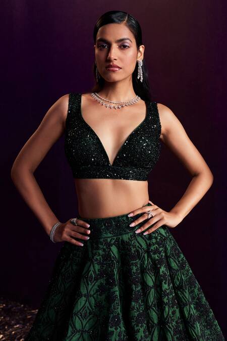 Buy Angad Singh Green Organza Sequins, Crystals, Beads Dori Embroidered Bridal Lehenga Set Online at Aza Fashions Buy_Angad Singh_Green Organza Sequins, Crystals, Beads Dori Embroidered Bridal Lehenga Set _Online_at_Aza_Fashions