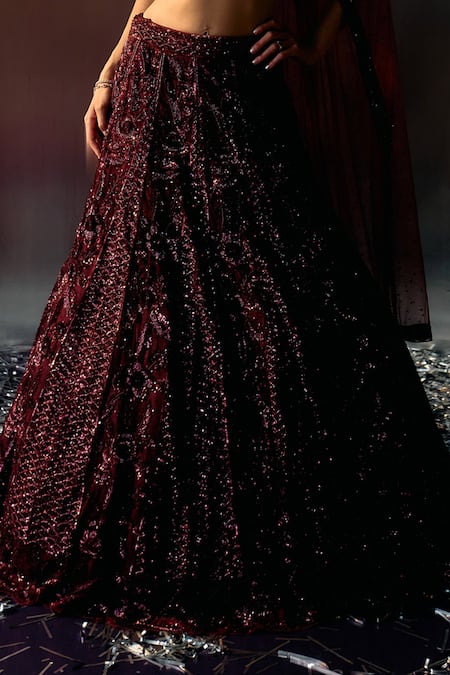 Angad Singh Wine Net Sequins, Crystals, Beads, Embroidery Sweetheart Neck And Lehenga Set Online at Aza Fashions Angad Singh_Wine Net Sequins, Crystals, Beads, Embroidery Sweetheart Neck And Lehenga Set _Online_at_Aza_Fashions