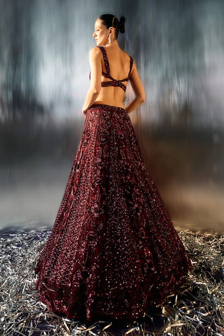 Buy Angad Singh Wine Net Sequins, Crystals, Beads, Embroidery Sweetheart Neck And Lehenga Set Online at Aza Fashions Buy_Angad Singh_Wine Net Sequins, Crystals, Beads, Embroidery Sweetheart Neck And Lehenga Set _Online_at_Aza_Fashions