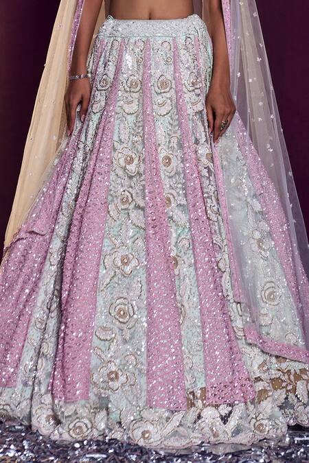 Angad Singh Blue Net Crystals, Cut Work, Sequins, Embroidery Scallop Bridal Lehenga Set Online at Aza Fashions Angad Singh_Blue Net Crystals, Cut Work, Sequins, Embroidery Scallop Bridal Lehenga Set _Online_at_Aza_Fashions