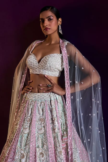 Buy Angad Singh Blue Net Crystals, Cut Work, Sequins, Embroidery Scallop Bridal Lehenga Set Online at Aza Fashions Buy_Angad Singh_Blue Net Crystals, Cut Work, Sequins, Embroidery Scallop Bridal Lehenga Set _Online_at_Aza_Fashions