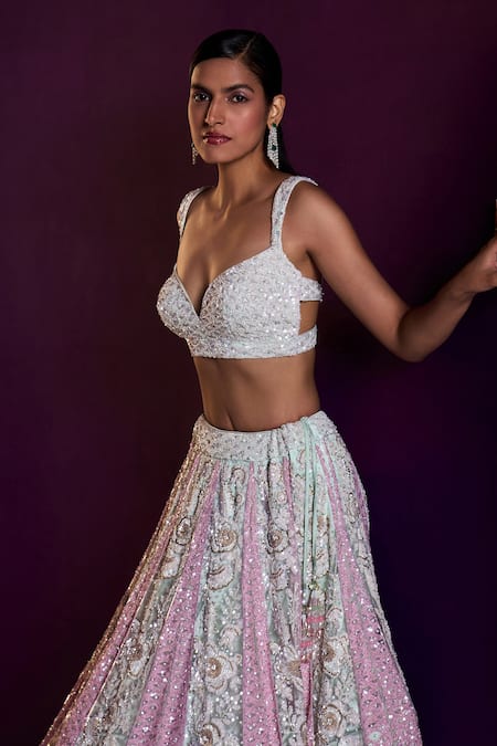 Shop Angad Singh Blue Net Crystals, Cut Work, Sequins, Embroidery Scallop Bridal Lehenga Set Online at Aza Fashions Shop_Angad Singh_Blue Net Crystals, Cut Work, Sequins, Embroidery Scallop Bridal Lehenga Set _Online_at_Aza_Fashions