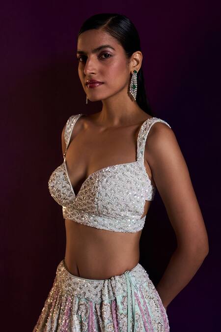 Angad Singh Blue Net Crystals, Cut Work, Sequins, Embroidery Scallop Bridal Lehenga Set at Aza Fashions Angad Singh_Blue Net Crystals, Cut Work, Sequins, Embroidery Scallop Bridal Lehenga Set _at_Aza_Fashions