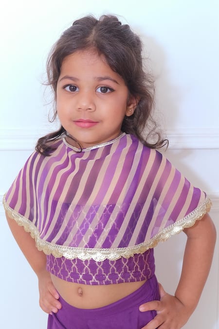 Shop_Pankhuri By Priyanka_Purple Georgette Gota Patti Leheriya Pattern Cape Gharara Set _at_Aza_Fashions