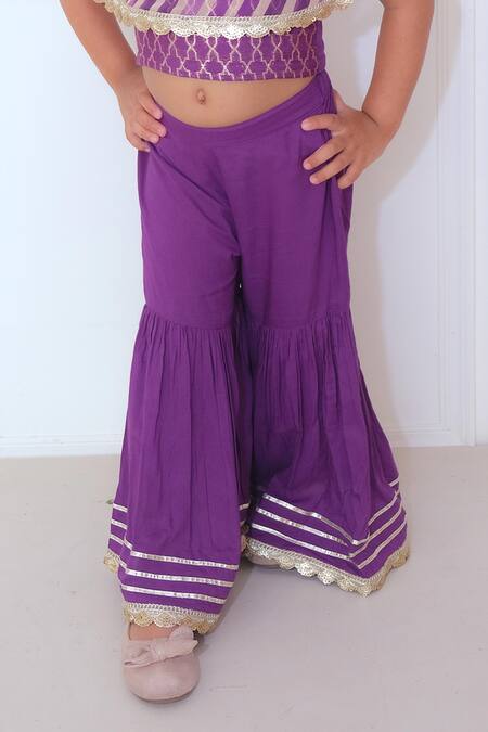 Pankhuri By Priyanka_Purple Georgette Gota Patti Leheriya Pattern Cape Gharara Set _Online_at_Aza_Fashions