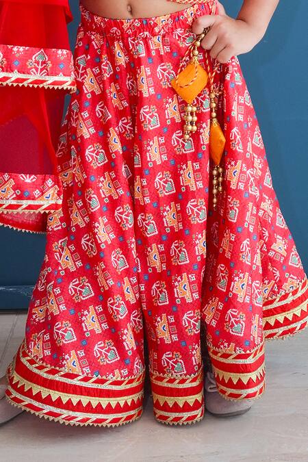 Shop_Pankhuri By Priyanka_Red Cotton Lace, Embroidery, Patchwork Patola Pattern Lehenga Set _Online_at_Aza_Fashions