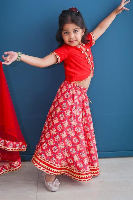 Buy_Pankhuri By Priyanka_Red Cotton Lace, Embroidery, Patchwork Patola Pattern Lehenga Set 
