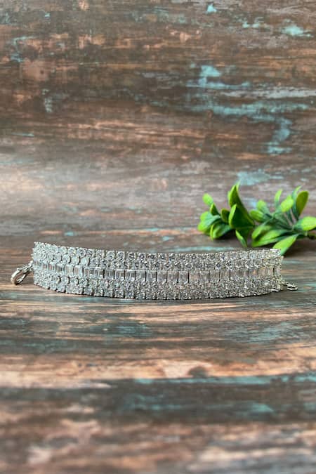 Studio6 Jewels_White Crystals Zircon Studded Bracelet _Online_at_Aza_Fashions