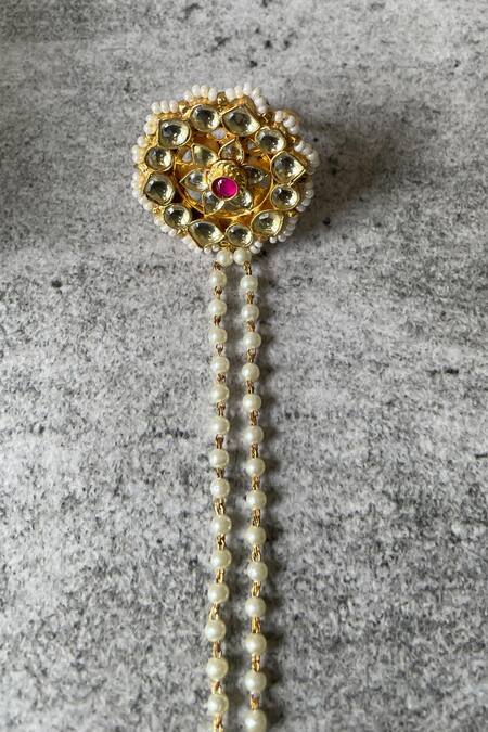 Studio6 Jewels_Pink Pearls, Stones Kundan Studded Hand Harness- Single Pc _Online_at_Aza_Fashions