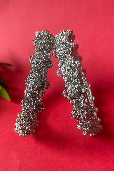 Studio6 Jewels_White Zari Zircon Embellished Bangles- Set Of 2 _Online_at_Aza_Fashions