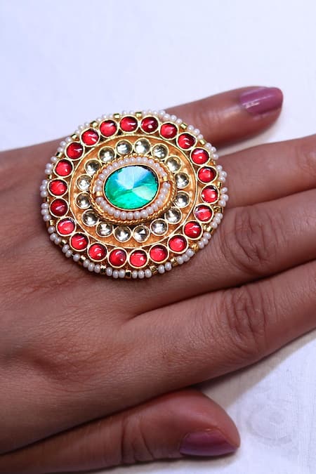 Studio6 Jewels Kundan Pearl Embellished Circular Ring 