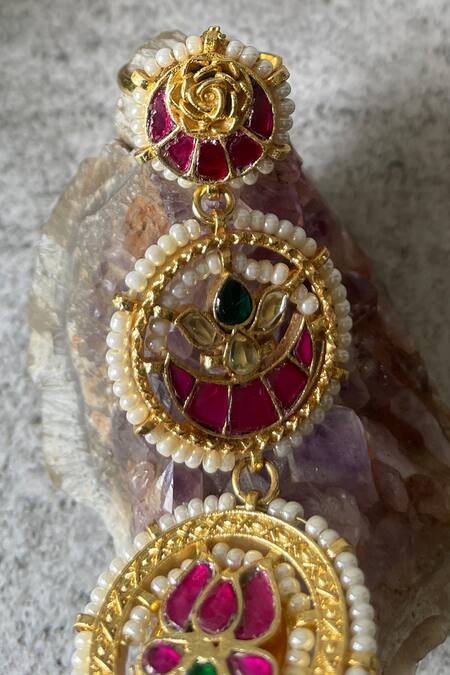 Studio6 Jewels_Multi Color Pearls Floral Kundan Embellished Layered Ring _Online_at_Aza_Fashions