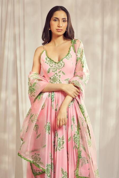 Buy Harshita Singhvi Pink Georgette, Organza Lace, Embroidery Flora Bloom Print Anarkali With Dupatta Online at Aza Fashions Buy_Harshita Singhvi_Pink Georgette, Organza Lace, Embroidery Flora Bloom Print Anarkali With Dupatta_Online_at_Aza_Fashions