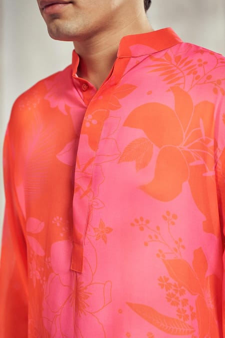 Buy_Harshita Singhvi_Pink Georgette Mellow Bloom Print Kurta _Online_at_Aza_Fashions