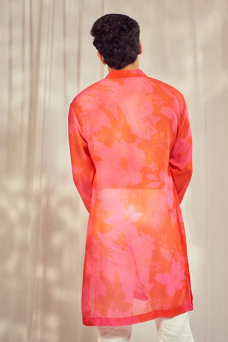 Shop_Harshita Singhvi_Pink Georgette Mellow Bloom Print Kurta _Online_at_Aza_Fashions
