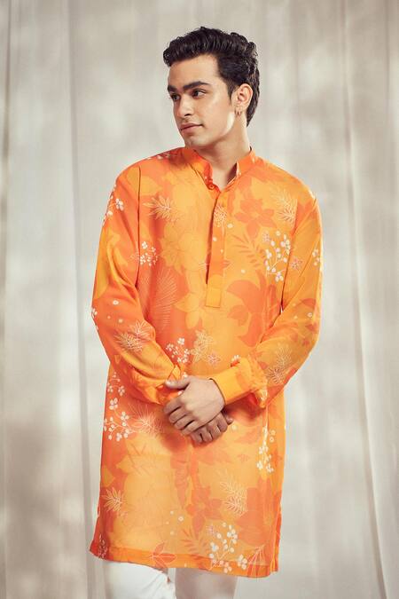 Harshita Singhvi Yellow Georgette Bloom Garden Print Kurta Online at Aza Fashions Harshita Singhvi_Yellow Georgette Bloom Garden Print Kurta _Online_at_Aza_Fashions