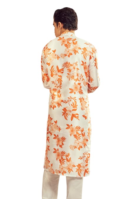 Buy_Harshita Singhvi_Orange Tussar Cut Work, Embroidery Spring Bloom Kurta 