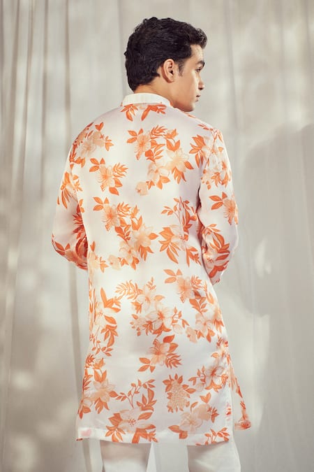 Buy_Harshita Singhvi_Orange Georgette, Satin Autumn Bloom Print Kurta _Online_at_Aza_Fashions