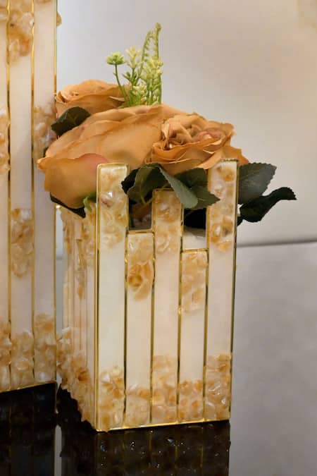 The Bling Edit Yellow Acrylic, Polymers Stone High Low Long Vase - Single Pc