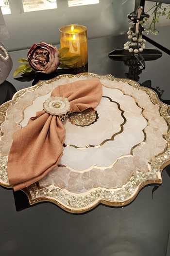 The Bling Edit_Pink Acrylic, Polymers And Stones Flower Layered Placemat_Online_at_Aza_Fashions
